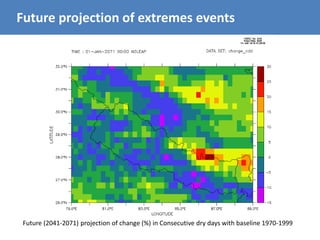 Future projection of extremes events
Future (2041-2071) projection of change (%) in Consecutive dry days with baseline 1970-1999
 