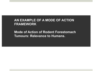 AN EXAMPLE OF A MODE OF ACTION
FRAMEWORK

Mode of Action of Rodent Forestomach
Tumours: Relevance to Humans.
 