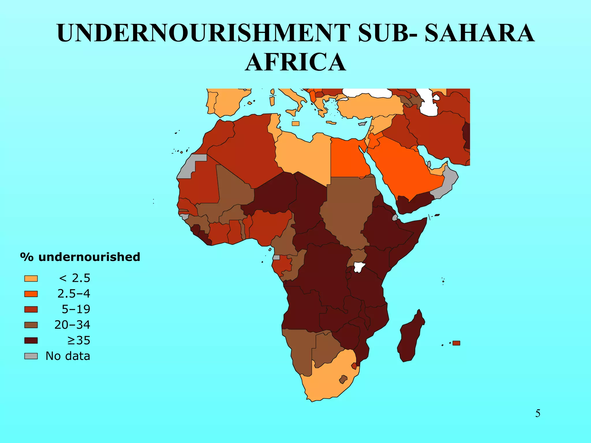 < 2.5 2.5–4 5–19 20–34 ≥ 35 No data % undernourished UNDERNOURISHMENT SUB- SAHARA AFRICA 