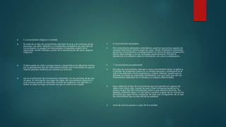  5. Conocimiento religioso o revelado
 Se trata de un tipo de conocimiento derivado de la fe y las creencias de las
personas. Los datos reflejados y considerados verdaderos por este tipo de
conocimiento no pueden ser demostrados ni falseados a partir de lo
observable, siendo inferidos a partir de la interiorización de varios dogmas
religiosos.
 Si bien puede ser crítico consigo mismo y desarrollarse de diferentes formas,
por lo general este tipo de conocimiento tiende a ser transmitido sin que se
realicen grandes esfuerzos por variarse sus axiomas.
 asa en la derivación de conclusiones coherentes con las premisas de las que
se parte. Es información que sigue las reglas del razonamiento deductivo y
cuyo proceso puede ser resumido a través de silogismos. Por ejemplo: si
llueve, el suelo se muja; ha llovido, así que el suelo se ha mojado.
 6. Conocimiento declarativo
 Por conocimiento declarativo entendemos aquél en que somos capaces de
conocer información teórica sobre las cosas, siendo totalmente conscientes
de dichos conocimientos y estableciéndolos en forma de idea o proposición.
Dichas ideas pueden o no ser verificadas posteriormente. Permite la
abstracción y la reflexión sobre la información, así como su elaboración.
 7. Conocimiento procedimental
 Este tipo de conocimiento, llamado a veces conocimiento tácito, se aplica a
la gestión de problemas nuevos en un ámbito personal o profesional en el
que se ha adquirido mucha experiencia y soltura. Además, aquello que se
aprende no puede ser expresado verbalmente, sino que tiene que ver con
movimientos realizados en un tiempo y un espacio determinados.
 Hace referencia al tipo de conocimiento que nos permite ser capaces de
saber cómo hacer algo, a pesar de que a nivel conceptual podamos no
poseer ningún tipo de conocimiento sobre lo que estamos haciendo. Por
ejemplo, podemos saber ir en bicicleta o conducir a pesar de no conocer los
principios que rigen dichas conductas. Se trata, por consiguiente, de un tipo
de conocimiento que va más allá de las palabras.
 ravés de muchos grupos y capas de la sociedad.
 