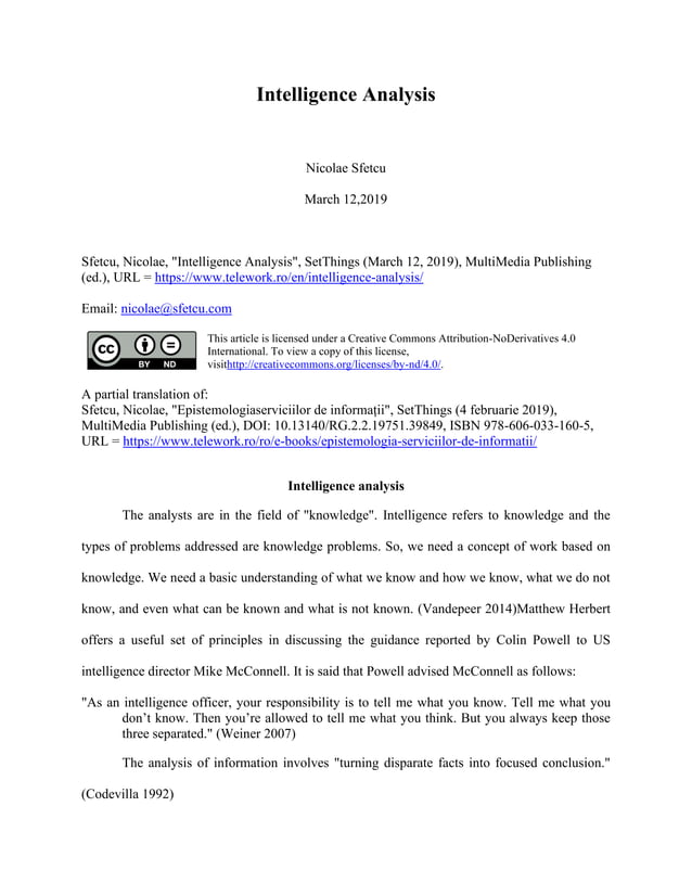 Intelligence Analysis A Preprint Article Pdf