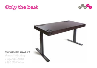 Stir Kinetic Desk F1
Award-Winning
Flagship Model
4.190 US-Dollar
Only the best
 