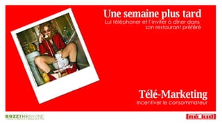 Une semaine plus tard Lui téléphoner et l’inviter à dîner dans  son restaurant préféré Télé-Marketing Incentiver le consommateur 