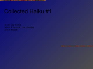 Collected Haiku #1 In my old home which I forsook, the cherries are in bloom. 