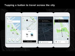 Tapping a button to travel across the city
 
