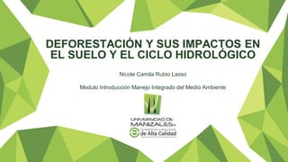 Nicole Camila Rubio Lasso
Modulo Introducción Manejo Integrado del Medio Ambiente
DEFORESTACIÓN Y SUS IMPACTOS EN
EL SUELO Y EL CICLO HIDROLÓGICO
 