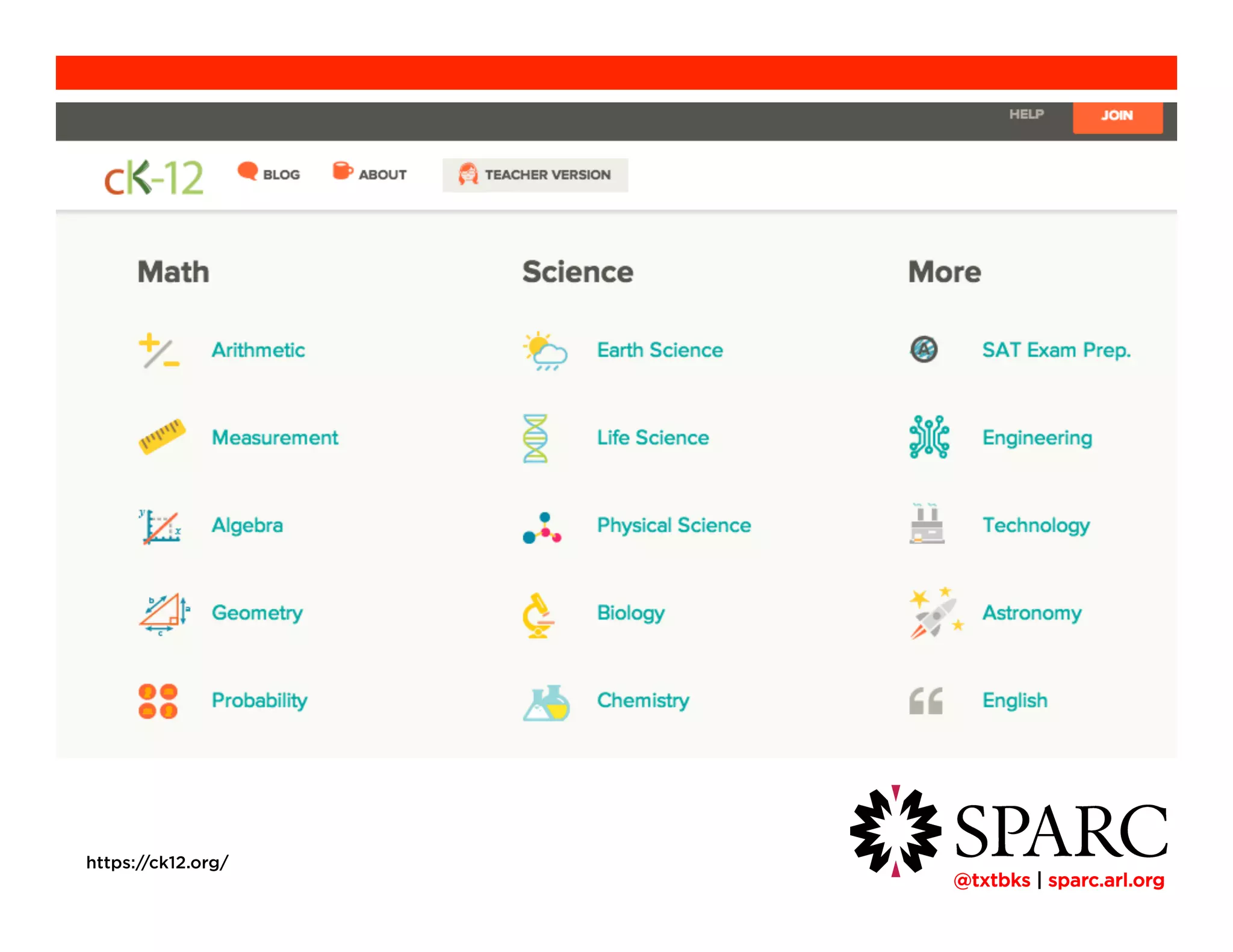 !@txtbks | sparc.arl.org
https://ck12.org/
 