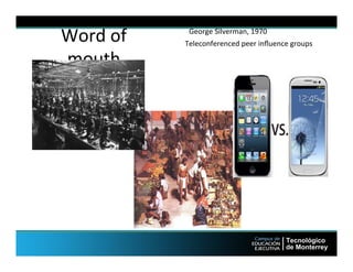 Word	
  of	
  
mouth	
  
George	
  Silverman,	
  1970	
  
Teleconferenced	
  peer	
  inﬂuence	
  groups	
  
 
