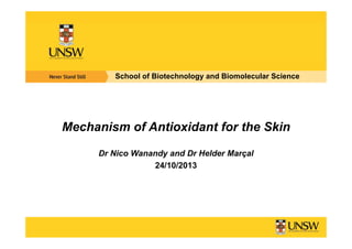 School of Biotechnology and Biomolecular Science

Mechanism of Antioxidant for the Skin
Dr Nico Wanandy and Dr Helder Marçal
24/10/2013

 