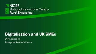 Digitalisation and UK SMEs
Dr Anastasia Ri
Enterprise Research Centre
 