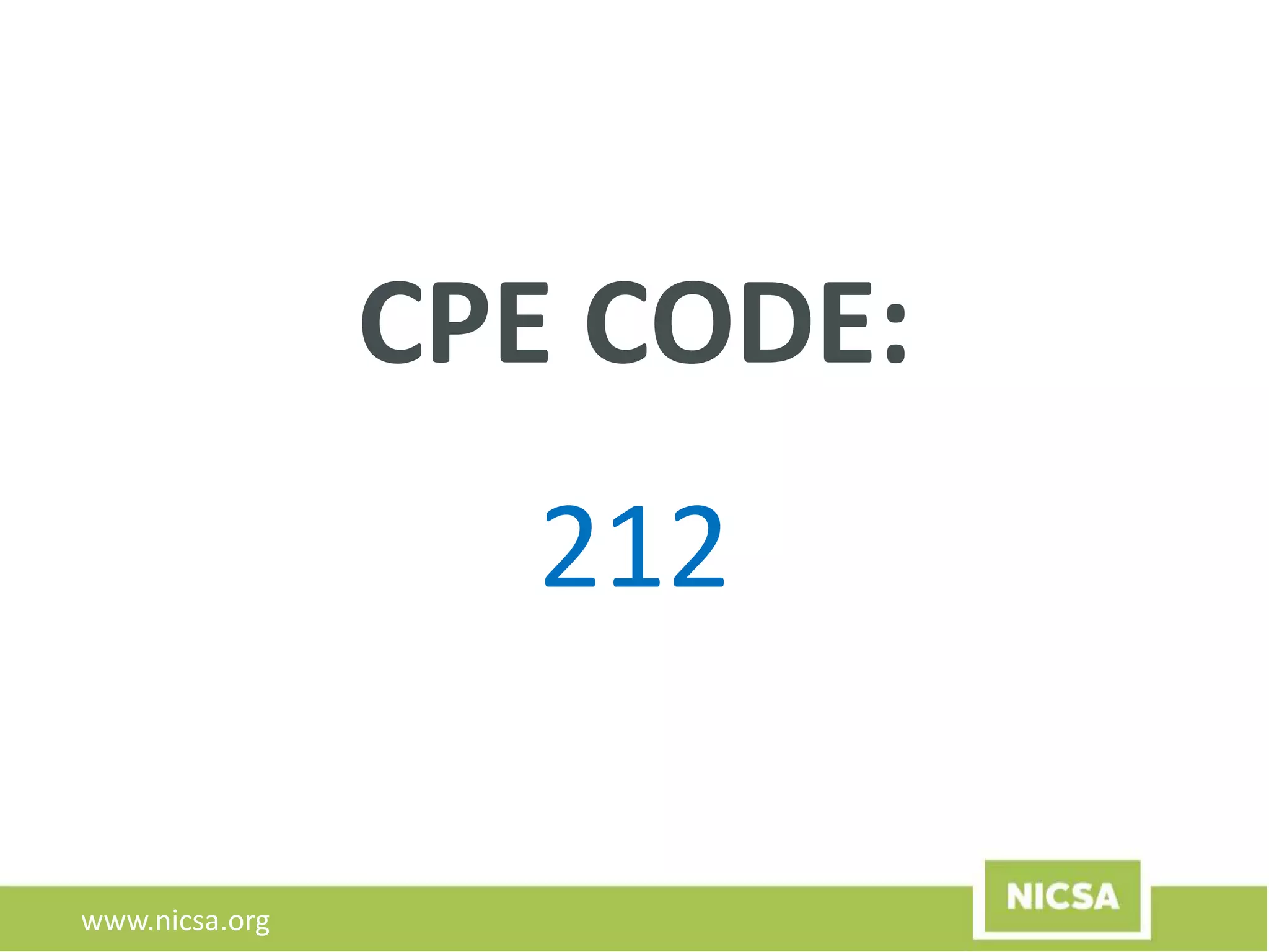 www.nicsa.org
CPE CODE:
212
 