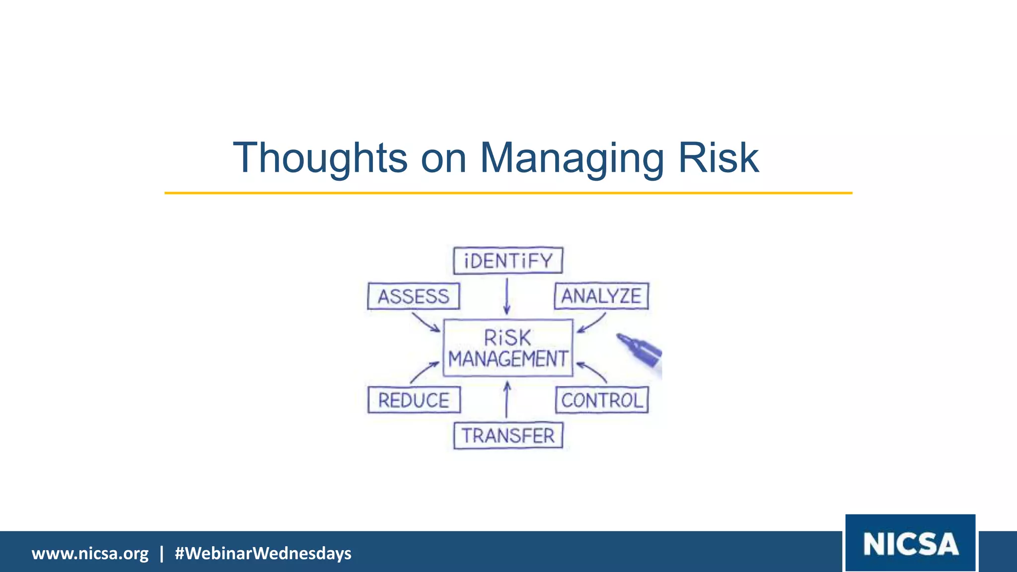 www.nicsa.org | #WebinarWednesdayswww.nicsa.org | #WebinarWednesdays
Thoughts on Managing Risk