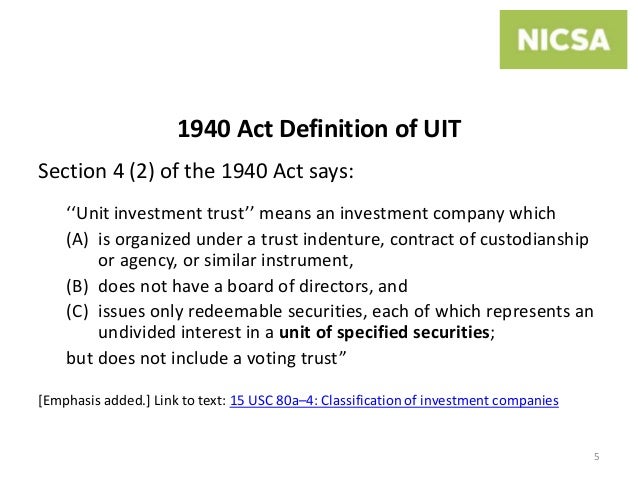 Unit Investment Trusts