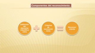 Definición
del
elemento
(identifica
ción)
Criterios
de
reconocim
iento
Reconoci
miento
Componentes del reconocimiento
 