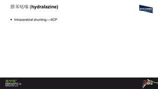 肼苯哒嗪 ( hydralazine) Intracerebral shunting----IICP 
