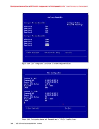 Deployment scenarios - vNIC Switch Independent + SPAR pass-thru.fm Draft Document for Review May 1,
194 NIC Virtualization on IBM Flex System
Figure 6-29 UEFI Configuration - Bandwidth for Switch Independent Mode
Figure 6-30 Configuration display with Bandwidth and LPVID (2 of 4 vNIC’s shown)
 