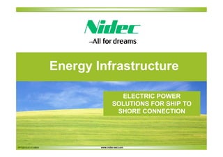 Energy Infrastructure
ELECTRIC POWER
SOLUTIONS FOR SHIP TO
SHORE CONNECTION

PPT2013.01.01.09EN

www.nidec-asi.com

 