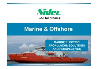 Marine & Offshore
MARINE ELECTRIC
PROPULSION: SOLUTIONS
AND PERSPECTIVES

PPT2013.01.01.11EN

www.nidec-asi.com

 