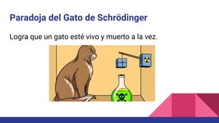 Paradoja del Gato de Schrödinger
Logra que un gato esté vivo y muerto a la vez.
 