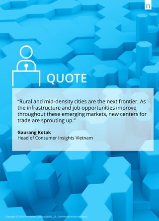 Copyright © 2018 The Nielsen Company (US), LLC. Confidential and proprietary.
“Rural and mid-density cities are the next frontier. As
the infrastructure and job opportunities improve
throughout these emerging markets, new centers for
trade are sprouting up.”
Gaurang Kotak
Head of Consumer Insights Vietnam
QUOTE
 