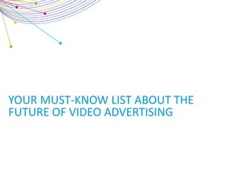 AMIT SETH
EVP, GLOBAL MEDIA PRODUCTS
NIELSEN
OCTOBER 2013
YOUR MUST-KNOW LIST ABOUT THE
FUTURE OF VIDEO ADVERTISING
#videoads
DAVE MORGAN
CEO AND FOUNDER
SIMULMEDIA
 