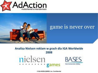 Analiza Nielsen reklam w grach dla IGA Worldwide 2008 © IGA WORLDWIDE, Inc. Confidential 