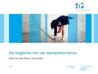 De magische mix van teamperformance
Niels van der Zwan, Consultant

Public

22 november 2013

T +31 20 314 0950
info@sig.eu
www.sig.eu

 