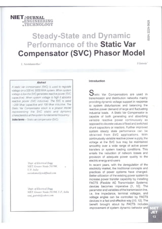 Steady -State And Dynamic Performance Of The Static Var Compensator (SVC) Phasor Model