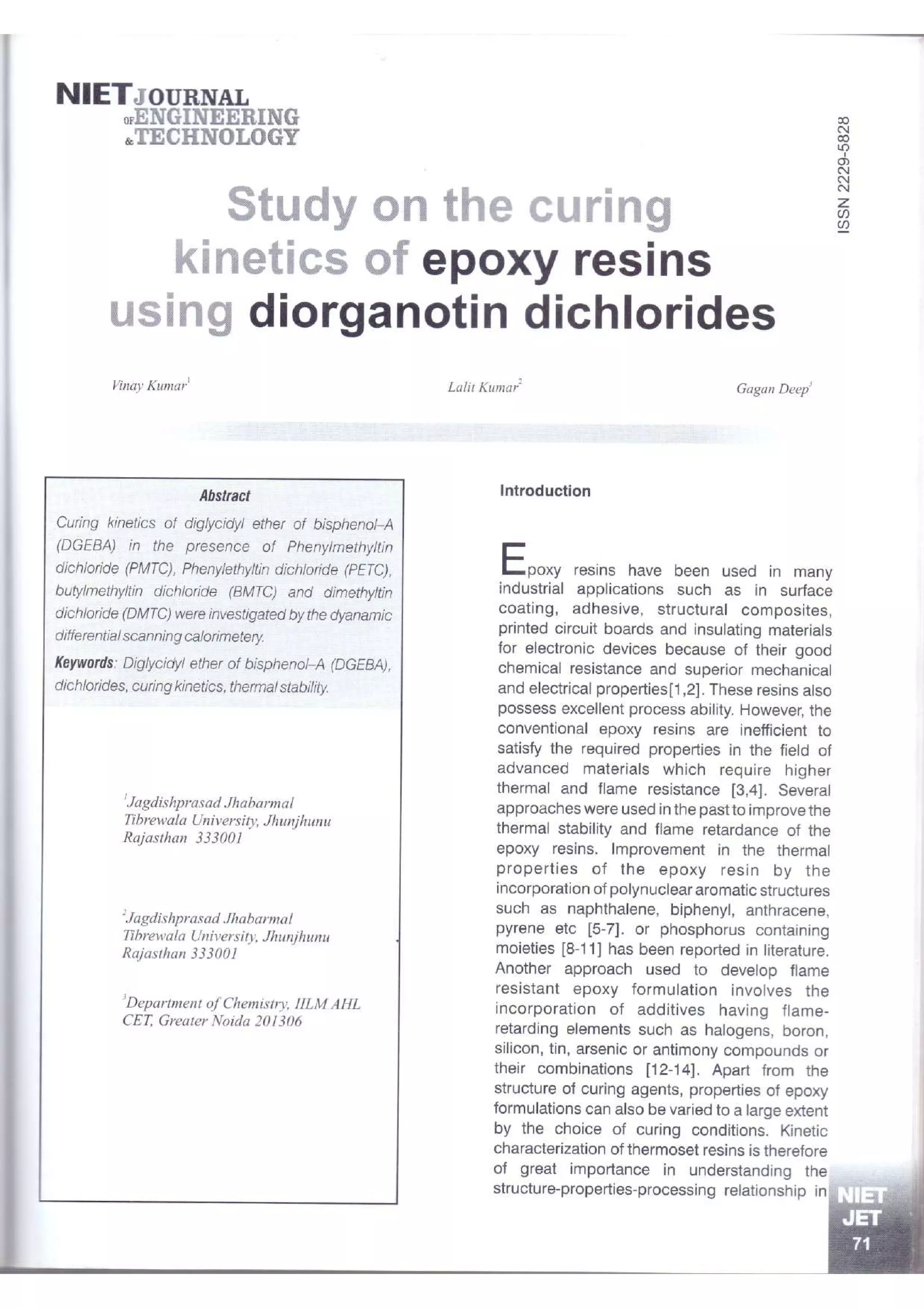 Study On The Curing Kinetics Of Epoxy Resins Using Diorga-Notiin ...
