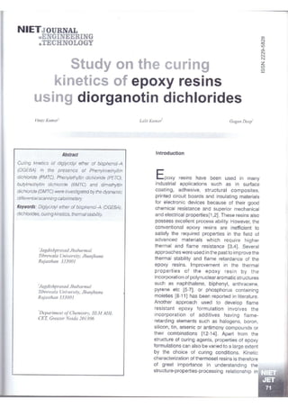 Study On The Curing Kinetics Of Epoxy Resins Using Diorga-Notiin Dichlorides