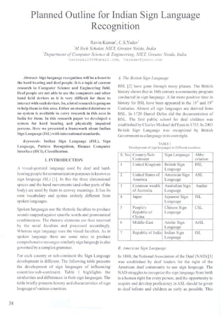 Planned Outline For Indian Sign Language Recognition