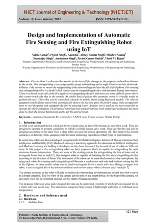Design and Implementation of Automatic Fire Sensing and Fire Extinguishing Robot using IoT