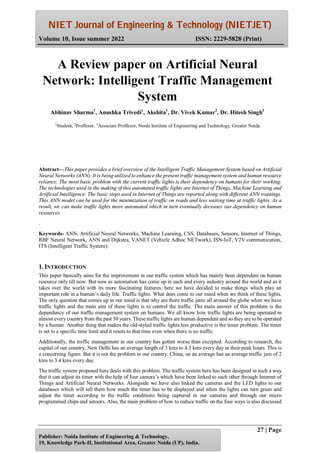 A Review paper on Artificial Neural Network: Intelligent Traffic ...
