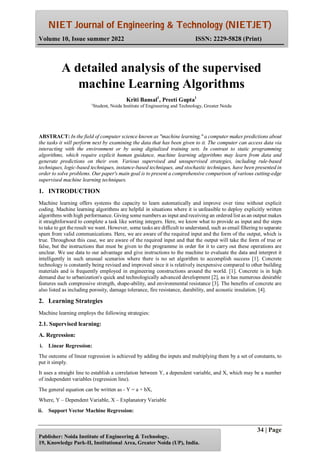 A detailed analysis of the supervised machine Learning Algorithms
