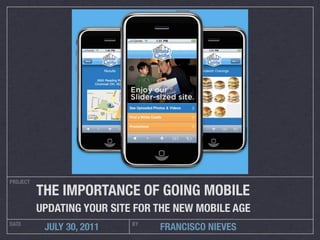 PROJECT

          THE IMPORTANCE OF GOING MOBILE
          UPDATING YOUR SITE FOR THE NEW MOBILE AGE
DATE                ...
