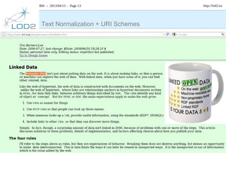 BIS – 2013/04/15 – Page 13 http://lod2.eu
Text Normalization + URI Schemes
 