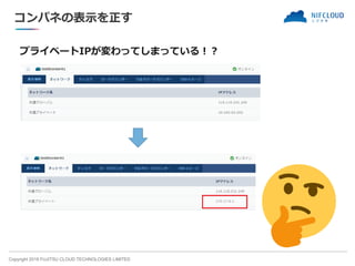 Copyright 2018 FUJITSU CLOUD TECHNOLOGIES LIMITED
コンパネの表示を正す
プライベートIPが変わってしまっている！？
 
