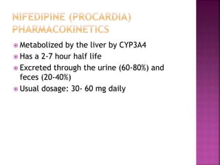  Metabolized by the liver by CYP3A4
 Has a 2-7 hour half life
 Excreted through the urine (60-80%) and
feces (20-40%)
 Usual dosage: 30- 60 mg daily
 