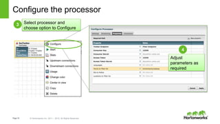 Page18 © Hortonworks Inc. 2011 – 2015. All Rights Reserved
Configure the processor
3 Select processor and
choose option to Configure
4
Adjust
parameters as
required
 