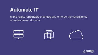 Automate IT
Make rapid, repeatable changes and enforce the consistency
of systems and devices.
 