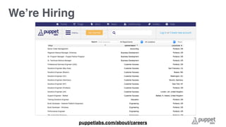 We’re Hiring
puppetlabs.com/about/careers
 