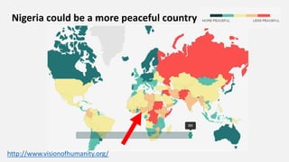 http://www.visionofhumanity.org/
Nigeria could be a more peaceful country
 