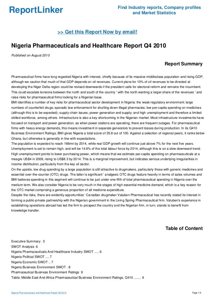 Nigeria Pharmaceuticals and Healthcare Report Q4 2010