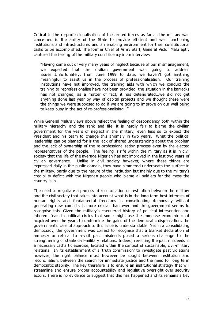 Nigeria Position Paper On The Military
