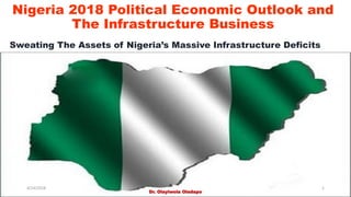 Nigeria 2018 Political Economic Outlook and
The Infrastructure Business
Sweating The Assets of Nigeria’s Massive Infrastructure Deficits
4/14/2018
Dr. Olayiwola Oladapo
1
 