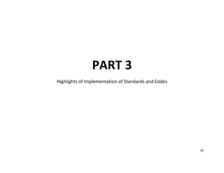 83
PART 3
Highlights of Implementation of Standards and Codes
 