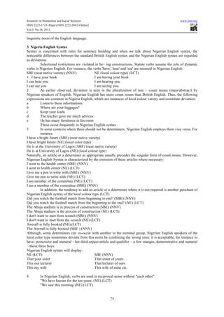 Nigerian english syntax and usage between deviance and deviation | PDF