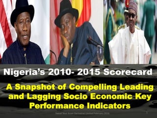 Nigeria’s 2010- 2015 Scorecard
A Snapshot of Compelling Leading
and Lagging Socio Economic Key
Performance Indicators
1Sweat Your Asset Derivative Limited February 2016
 