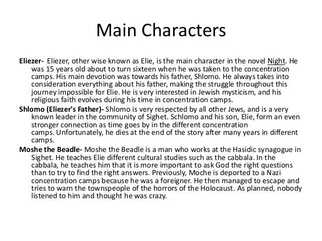Night By Elie Wiesel Character Chart