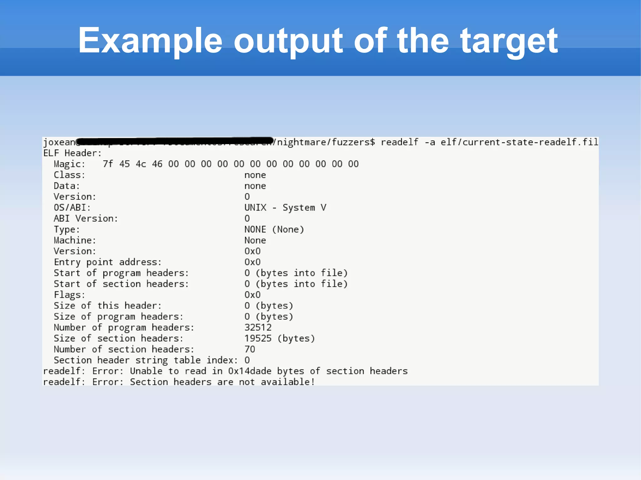 Example output of the target 
 